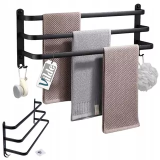Nástenný vešiak na uteráky čierny kovový + háčiky 60 cm